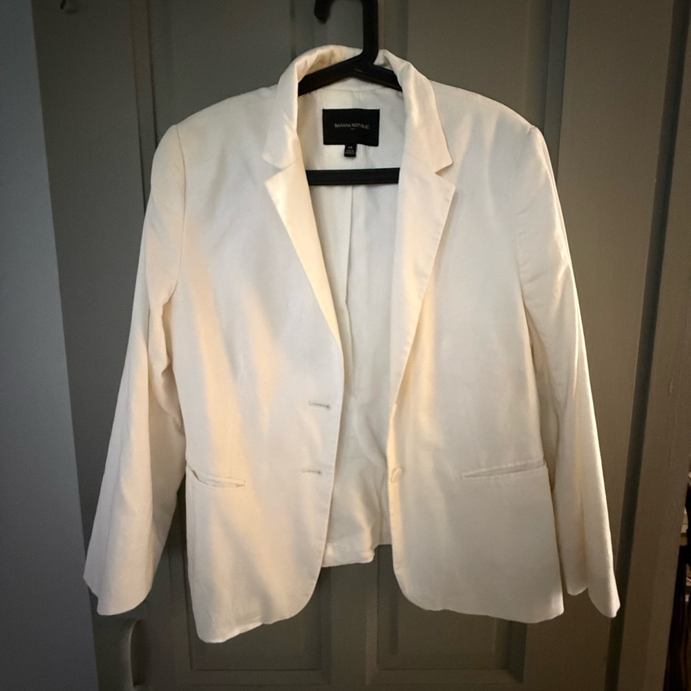 Banana Republic White Linen Blazer Classic Tailored Style